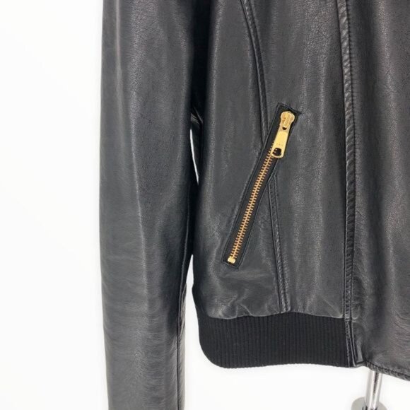Free People Faux Leather Moto Jacket Zip Up Black - Picture 8 of 15